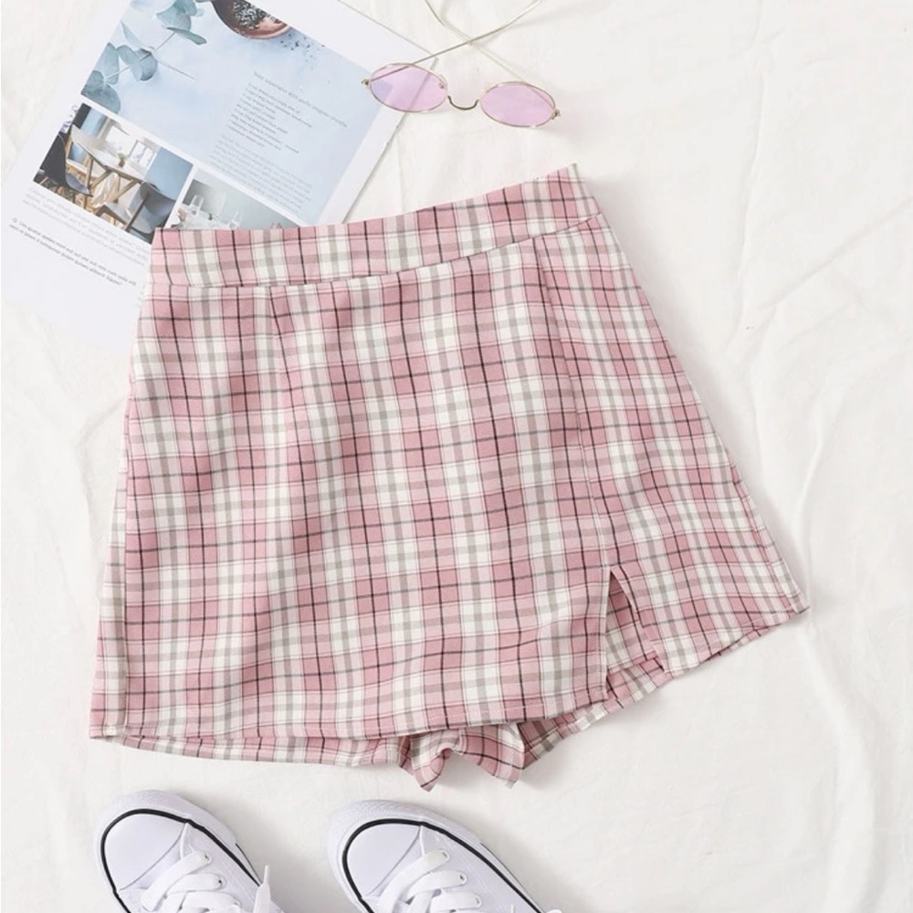 Shein Pink Plaid Skort